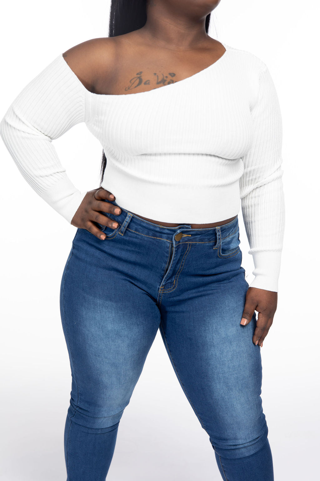 One-Shoulder Stunner Crop Top White Heat