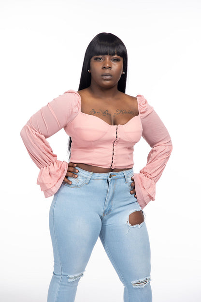 Flirty Pink Ruffle Crop Top