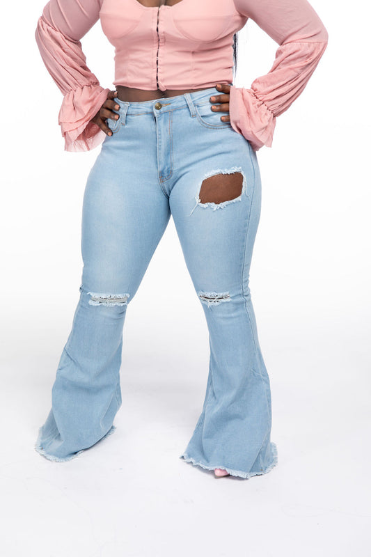 Flared Distressed Denim